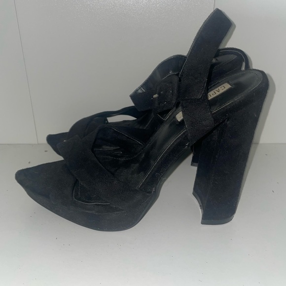 Black High heels platform heels velvet suede heels - Picture 5 of 8
